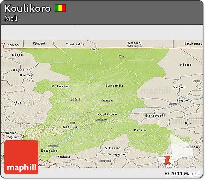 Physical Panoramic Map of Koulikoro, shaded relief outside