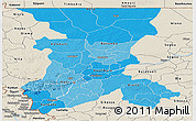 Political Shades Panoramic Map of Koulikoro, shaded relief outside