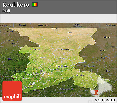 Satellite Panoramic Map of Koulikoro, darken
