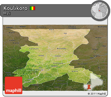 Satellite Panoramic Map of Koulikoro, darken