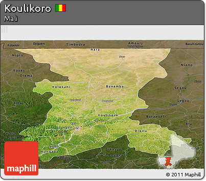 Satellite Panoramic Map of Koulikoro, darken