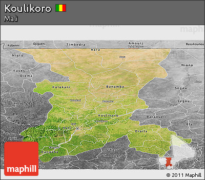 Satellite Panoramic Map of Koulikoro, desaturated