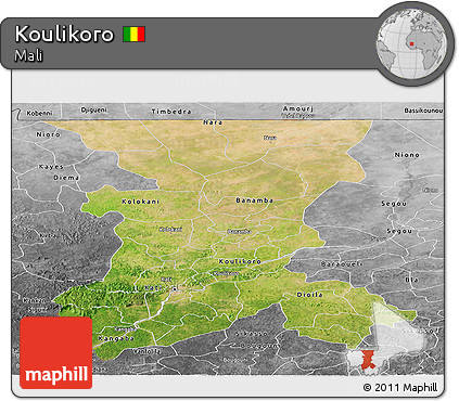 Satellite Panoramic Map of Koulikoro, desaturated