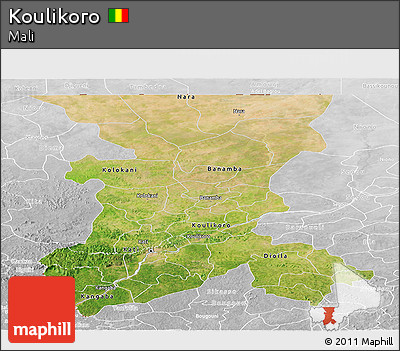 Satellite Panoramic Map of Koulikoro, lighten, desaturated