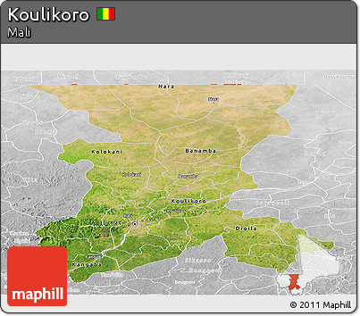 Satellite Panoramic Map of Koulikoro, lighten, desaturated