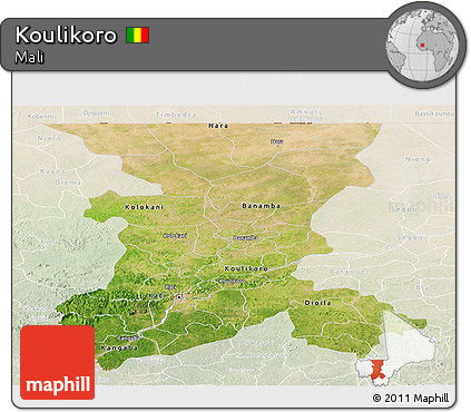 Satellite Panoramic Map of Koulikoro, lighten