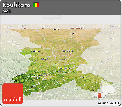 Satellite Panoramic Map of Koulikoro, lighten