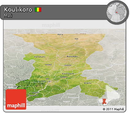 Satellite Panoramic Map of Koulikoro, lighten, semi-desaturated