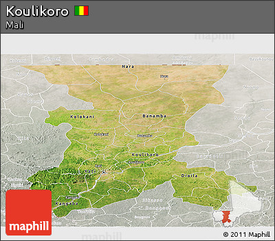 Satellite Panoramic Map of Koulikoro, lighten, semi-desaturated
