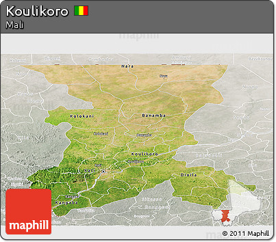 Satellite Panoramic Map of Koulikoro, lighten, semi-desaturated