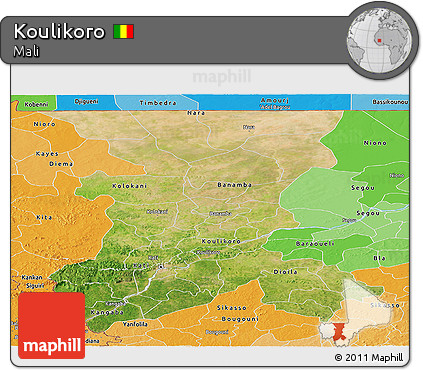 Satellite Panoramic Map of Koulikoro, political shades outside