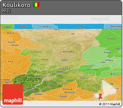 Satellite Panoramic Map of Koulikoro, political shades outside