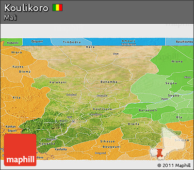 Satellite Panoramic Map of Koulikoro, political shades outside