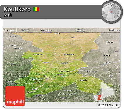 Satellite Panoramic Map of Koulikoro, semi-desaturated