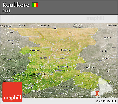 Satellite Panoramic Map of Koulikoro, semi-desaturated