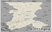 Shaded Relief Panoramic Map of Koulikoro, darken, desaturated