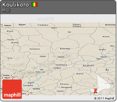 Shaded Relief Panoramic Map of Koulikoro