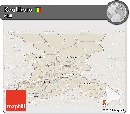 Shaded Relief Panoramic Map of Koulikoro, lighten