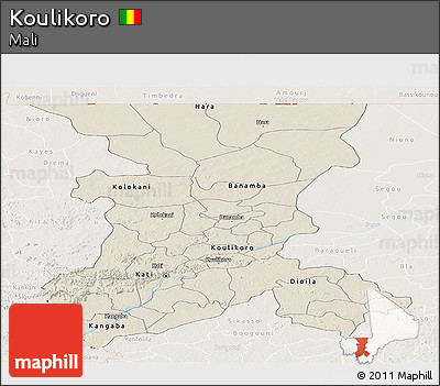 Shaded Relief Panoramic Map of Koulikoro, lighten
