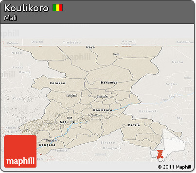 Shaded Relief Panoramic Map of Koulikoro, lighten