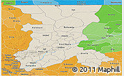 Shaded Relief Panoramic Map of Koulikoro, political shades outside