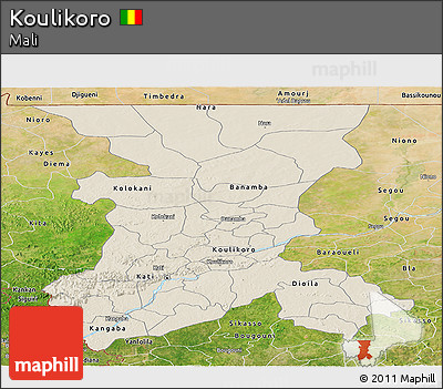 Shaded Relief Panoramic Map of Koulikoro, satellite outside
