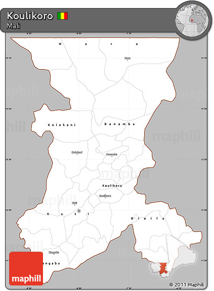 Gray Simple Map of Koulikoro, cropped outside