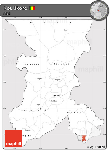 Silver Style Simple Map of Koulikoro, cropped outside