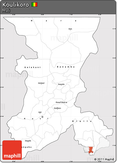 Silver Style Simple Map of Koulikoro, cropped outside