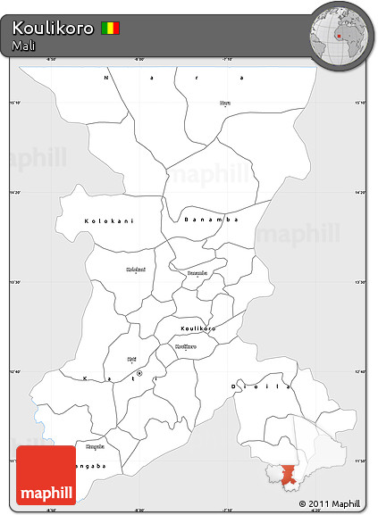 Silver Style Simple Map of Koulikoro, single color outside