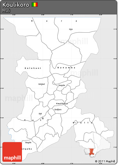 Silver Style Simple Map of Koulikoro, single color outside