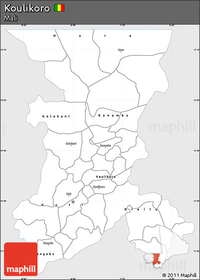 Silver Style Simple Map of Koulikoro, single color outside