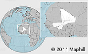 Blank Location Map of Mali, gray outside, hill shading outside