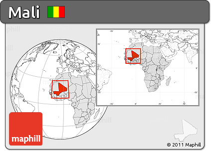 Blank Location Map of Mali, highlighted continent, within the entire continent
