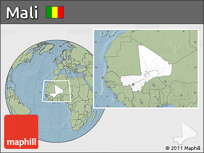 Blank Location Map of Mali, savanna style outside, hill shading outside