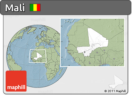 Blank Location Map of Mali, savanna style outside, hill shading outside