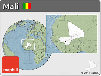 Blank Location Map of Mali, savanna style outside, hill shading outside