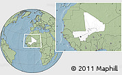 Blank Location Map of Mali, savanna style outside, hill shading outside