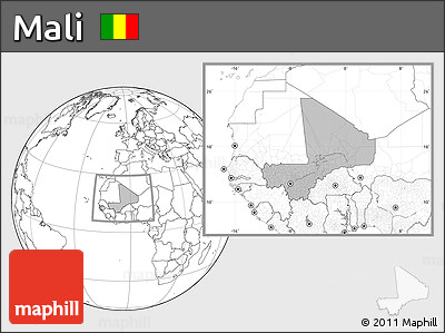 Gray Location Map of Mali, blank outside, hill shading inside