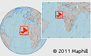 Gray Location Map of Mali, within the entire continent, hill shading
