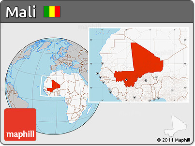 Gray Location Map of Mali, highlighted continent