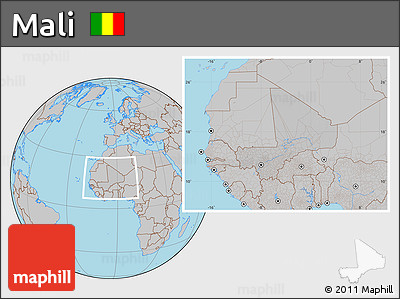 Gray Location Map of Mali, hill shading inside