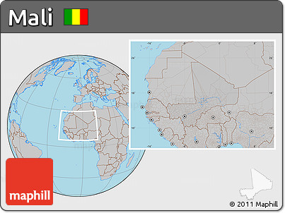 Gray Location Map of Mali, hill shading inside