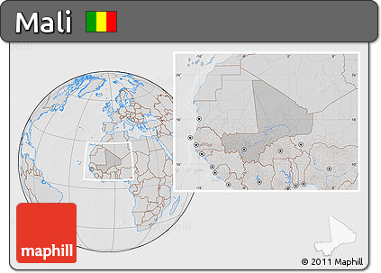 Gray Location Map of Mali, lighten, desaturated, hill shading