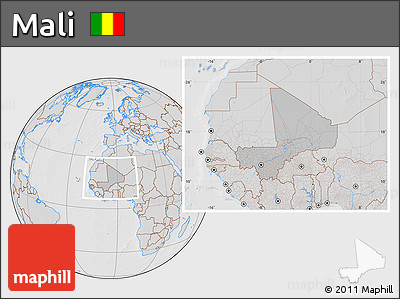 Gray Location Map of Mali, lighten, desaturated, hill shading