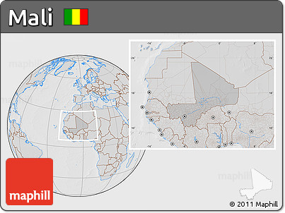 Gray Location Map of Mali, lighten, desaturated, hill shading