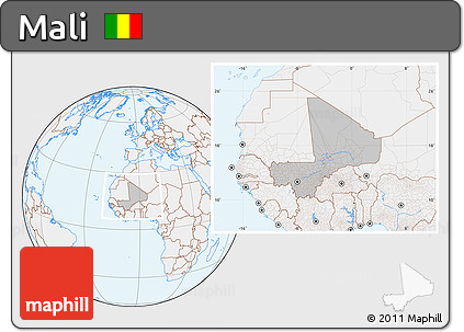 Gray Location Map of Mali, lighten