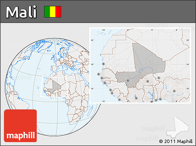 Gray Location Map of Mali, lighten