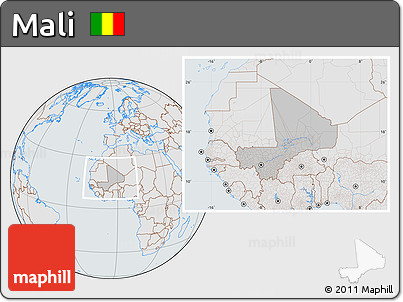 Gray Location Map of Mali, lighten, semi-desaturated