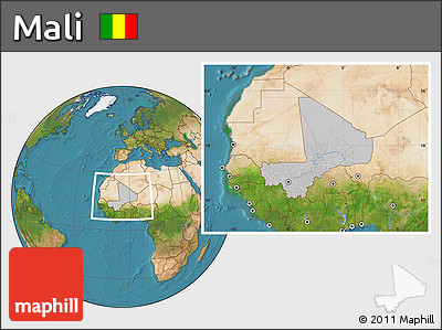 Gray Location Map of Mali, satellite outside